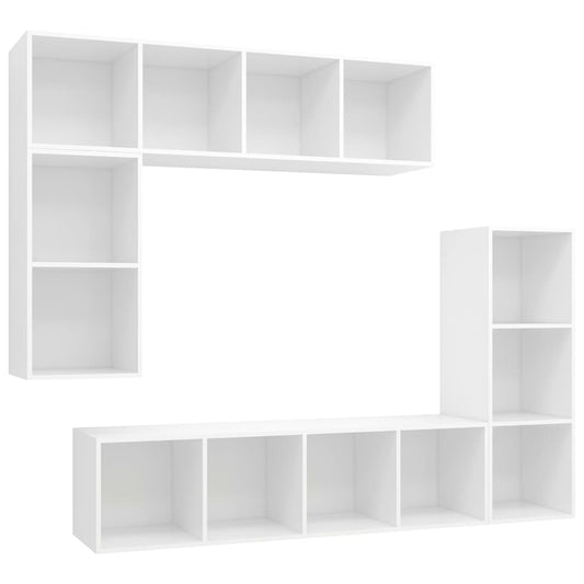 4 Piece TV Cabinet Set White Engineered Wood 4 Piece TV Cabinet Set White Engineered Wood