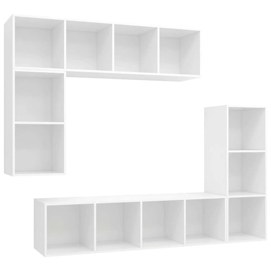 4 Piece TV Cabinet Set White Engineered Wood 4 Piece TV Cabinet Set White Engineered Wood
