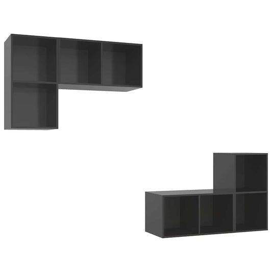 4 Piece Wall-mounted TV Cabinet Set High Gloss Grey Engineered Wood 4 Piece Wall-mounted TV Cabinet Set High Gloss Grey Engineered Wood