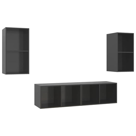 Wall-mounted TV Cabinets 4 pcs High Gloss Grey Engineered Wood Wall-mounted TV Cabinets 4 pcs High Gloss Grey Engineered Wood