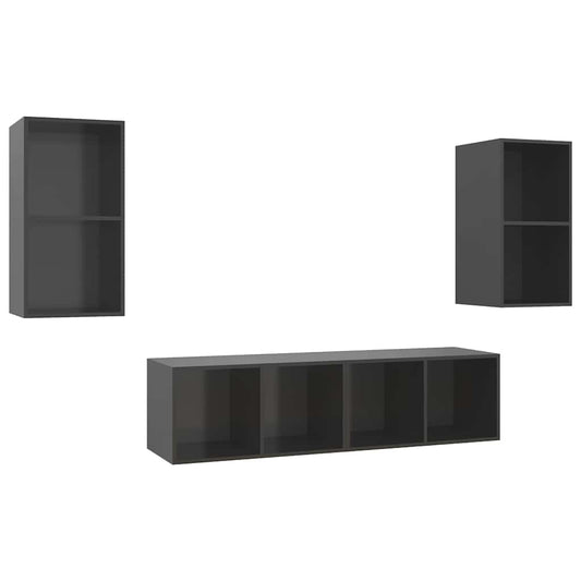 4 Piece Wall-mounted TV Cabinet Set High Gloss Grey Engineered Wood 4 Piece Wall-mounted TV Cabinet Set High Gloss Grey Engineered Wood