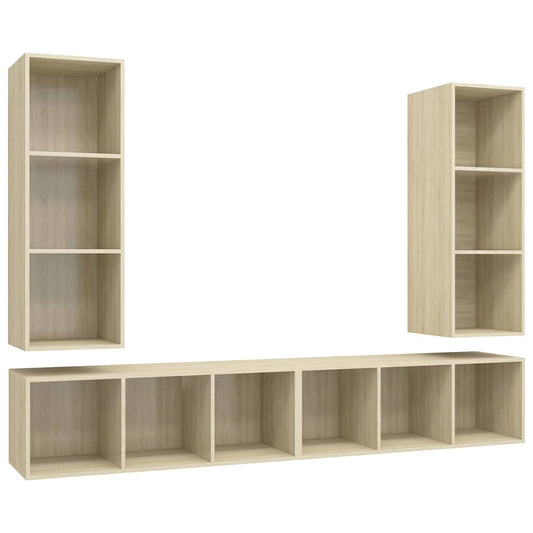 4 Piece Wall-mounted TV Cabinet Set Sonoma Oak Engineered Wood 4 Piece Wall-mounted TV Cabinet Set Sonoma Oak Engineered Wood