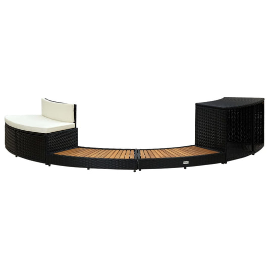 Spa Surround Black Poly Rattan and Solid Acacia Wood Spa Surround Black Poly Rattan and Solid Acacia Wood