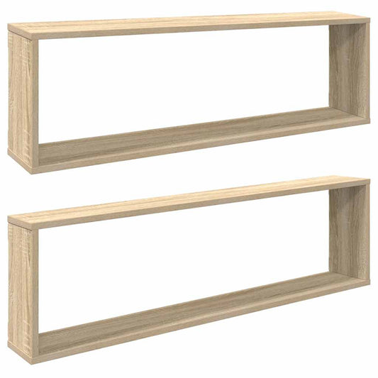 Wall Cube Shelf 2 pcs Sonoma Oak 100x15x30 cm Engineered Wood Wall Cube Shelf 2 pcs Sonoma Oak 100x15x30 cm Engineered Wood