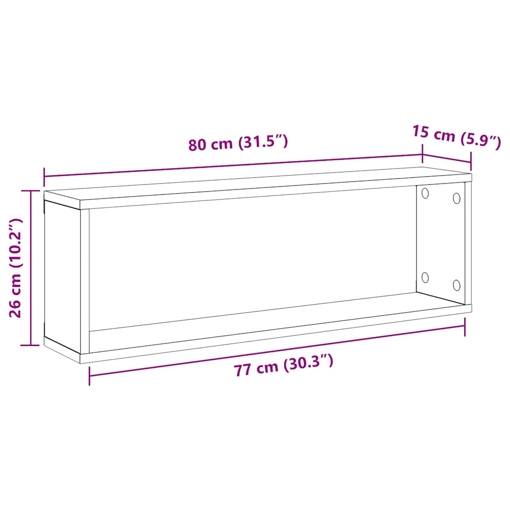 807106 vidaXL Wall Cube Shelves 2 pcs White 80x15x26,5 cm Engineered Wood