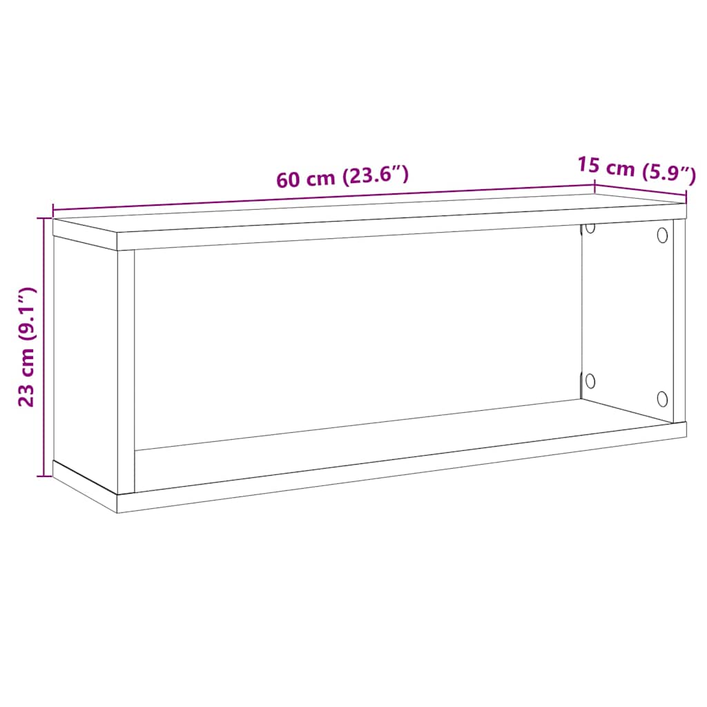 807134 vidaXL Wall Cube Shelves 4 pcs White 60x15x23 cm Engineered Wood