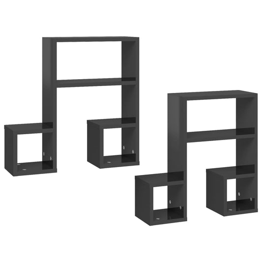 Wall Shelf 2 pcs High Gloss Grey 50x15x50 cm Engineered Wood Wall Shelf 2 pcs High Gloss Grey 50x15x50 cm Engineered Wood