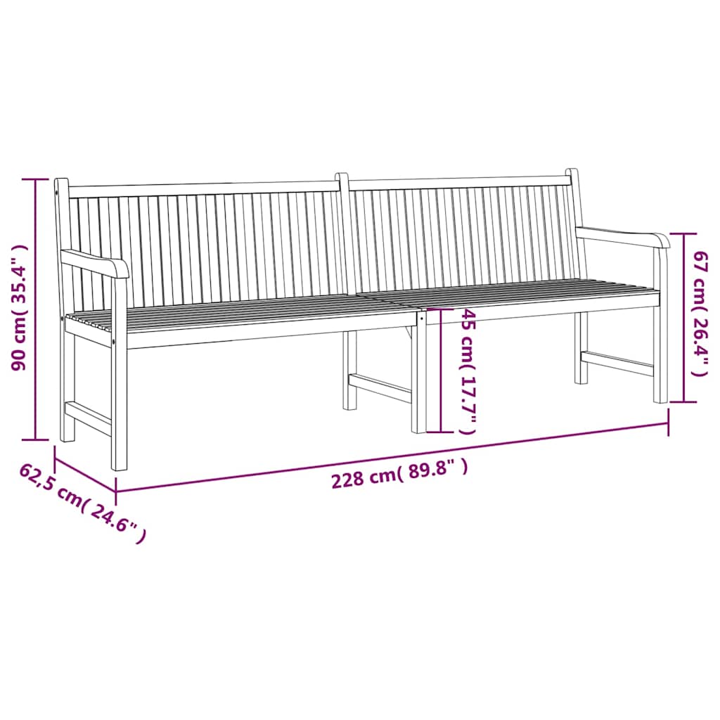 316624 vidaXL Garden Bench 228 cm Solid Teak Wood