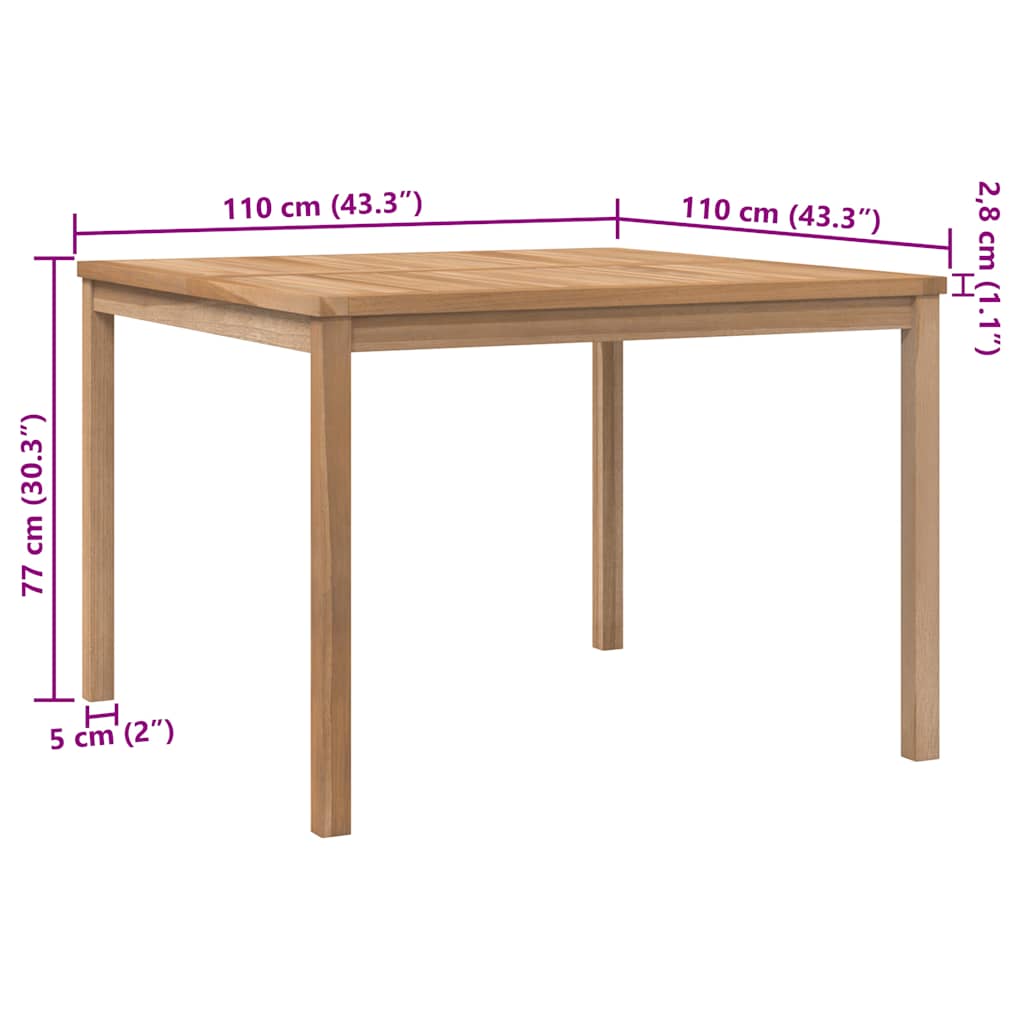 316637 vidaXL Garden Dining Table 110x110x77 cm Solid Teak Wood