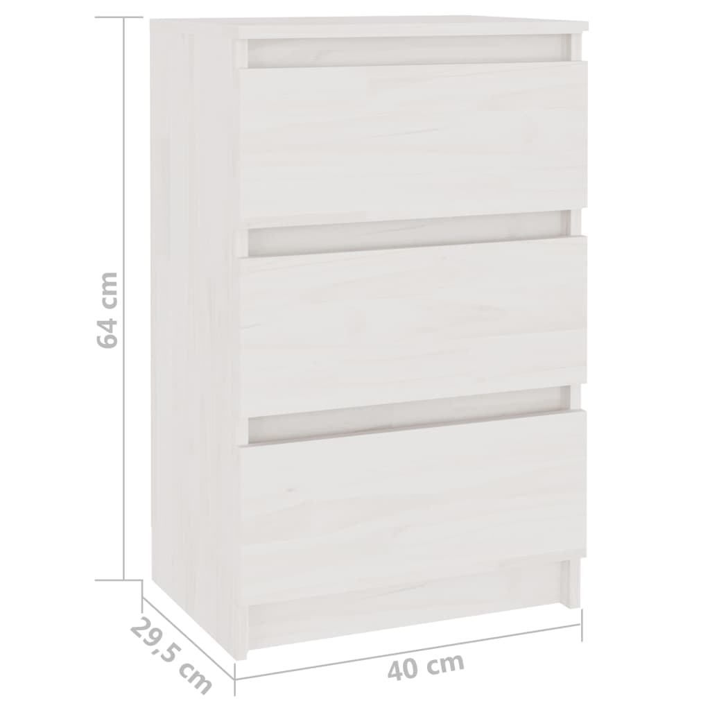 808085 vidaXL Bedside Cabinet White 40x29,5x64 cm Solid Wood Pine