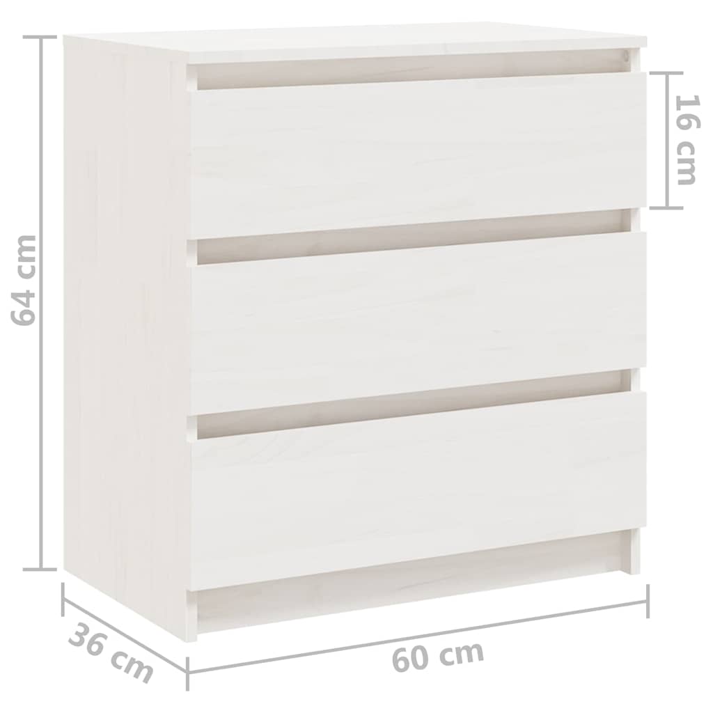 808094 vidaXL Bedside Cabinet White 60x36x64 cm Solid Wood Pine