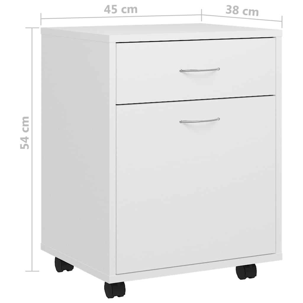 808440 vidaXL Rolling Cabinet White 45x38x54 cm Engineered Wood