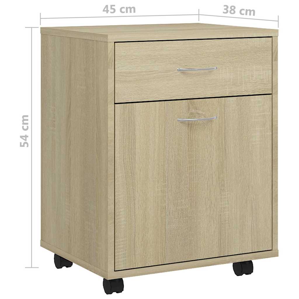 808443 vidaXL Rolling Cabinet Sonoma Oak 45x38x54 cm Engineered Wood