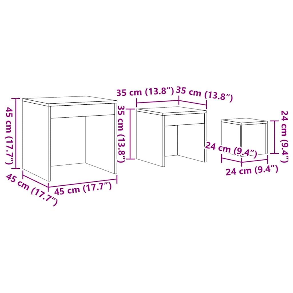 808594 vidaXL Nesting Tables 3 pcs White Engineered Wood