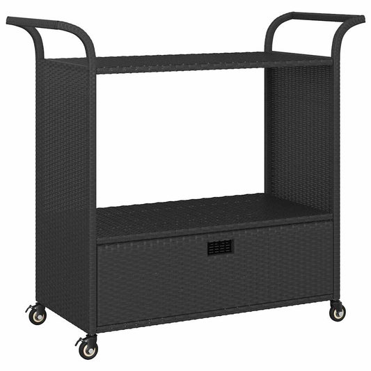 Bar Cart with Drawer Black 100x45x97 cm Poly Rattan Bar Cart with Drawer Black 100x45x97 cm Poly Rattan