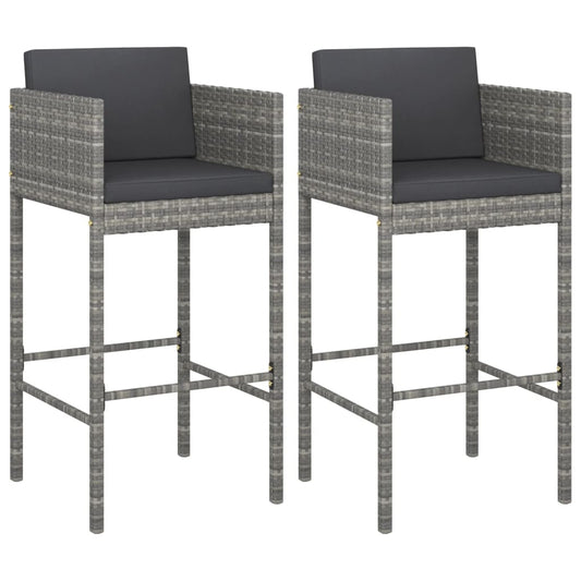 Bar Stools with Cushions 2 pcs Grey Poly Rattan Bar Stools with Cushions 2 pcs Grey Poly Rattan