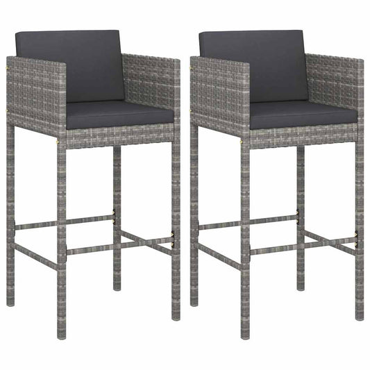 Bar Stools with Cushions 2 pcs Grey Poly Rattan Bar Stools with Cushions 2 pcs Grey Poly Rattan