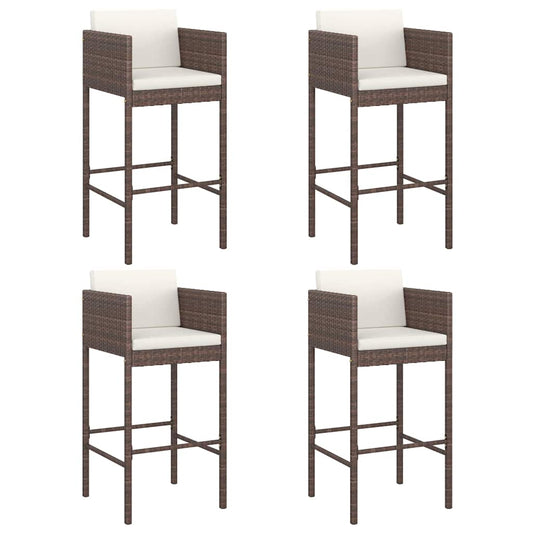 Bar Stools 4 pcs with Cushions Brown Poly Rattan Bar Stools 4 pcs with Cushions Brown Poly Rattan