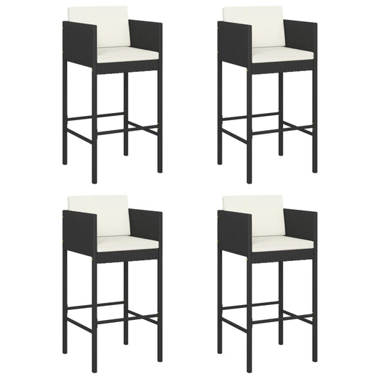 Bar Stools 4 pcs with Cushions Black Poly Rattan Bar Stools 4 pcs with Cushions Black Poly Rattan