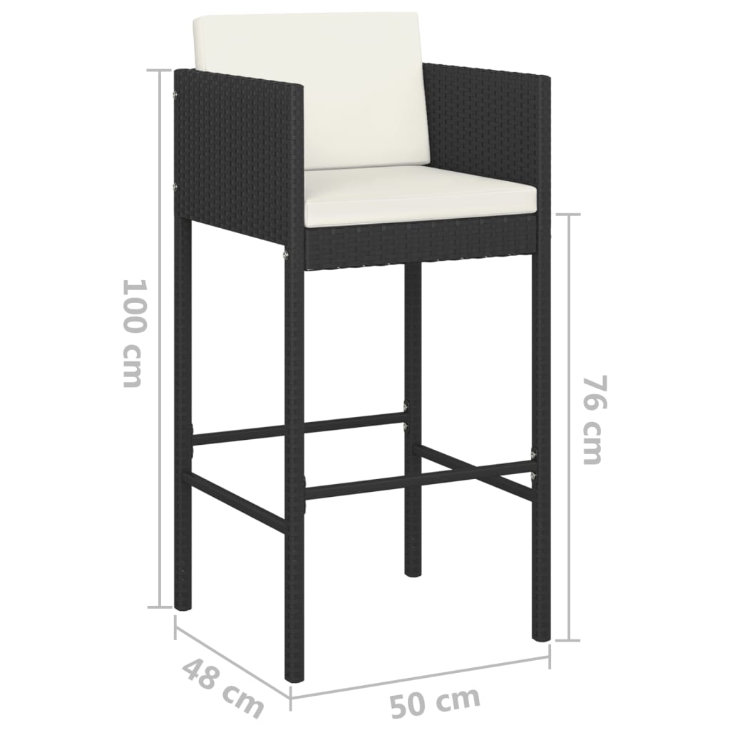 Bar Stool | Set of 4 | Black | Poly Rattan, Powder-Coated Steel