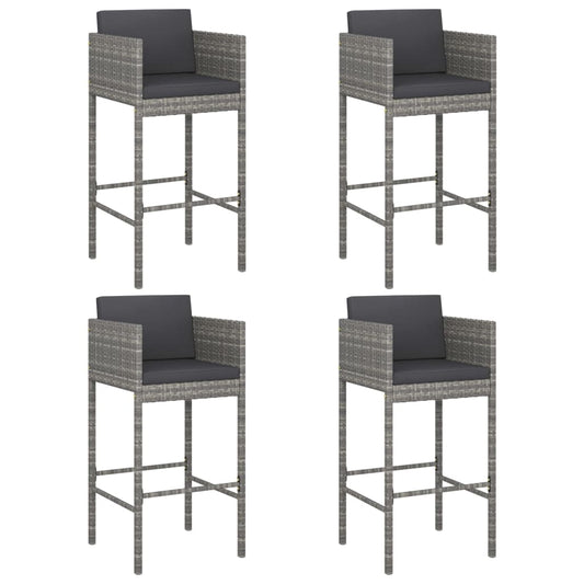 Bar Stools 4 pcs with Cushions Grey Poly Rattan Bar Stools 4 pcs with Cushions Grey Poly Rattan