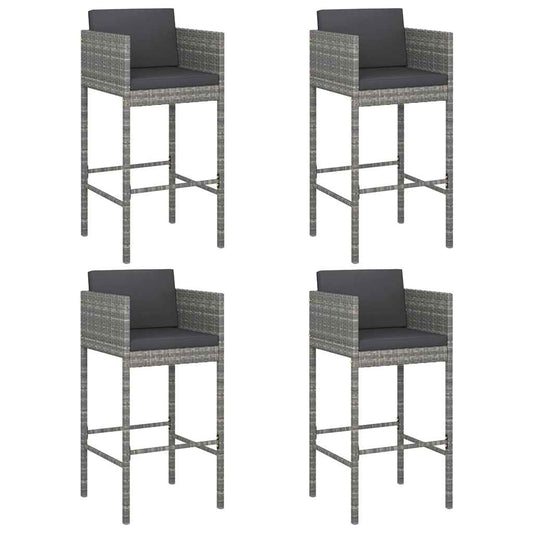 Bar Stools 4 pcs with Cushions Grey Poly Rattan Bar Stools 4 pcs with Cushions Grey Poly Rattan