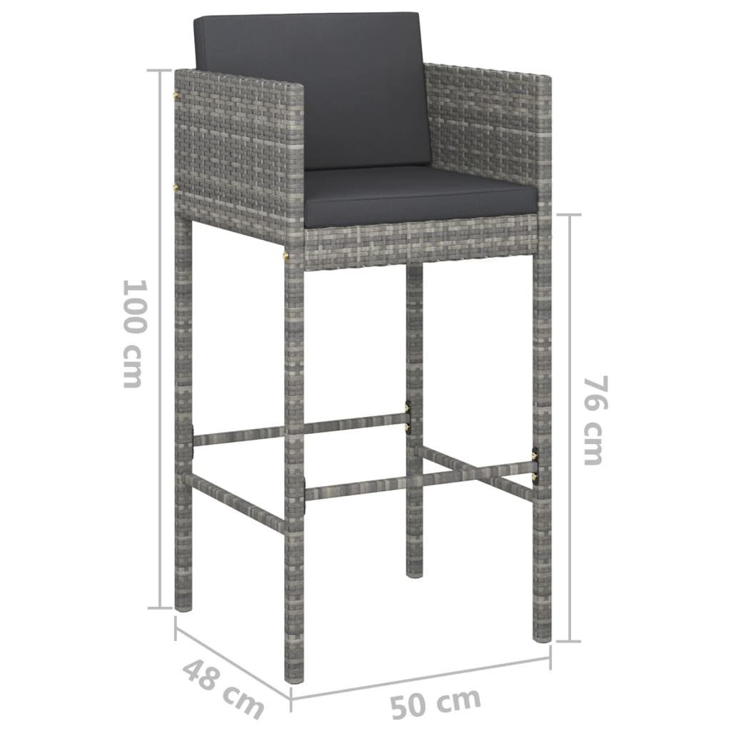 Stylish grey cushions of Bar Stools 4 pcs with Cushions Grey Poly Rattan providing ultimate comfort and aesthetic appeal.