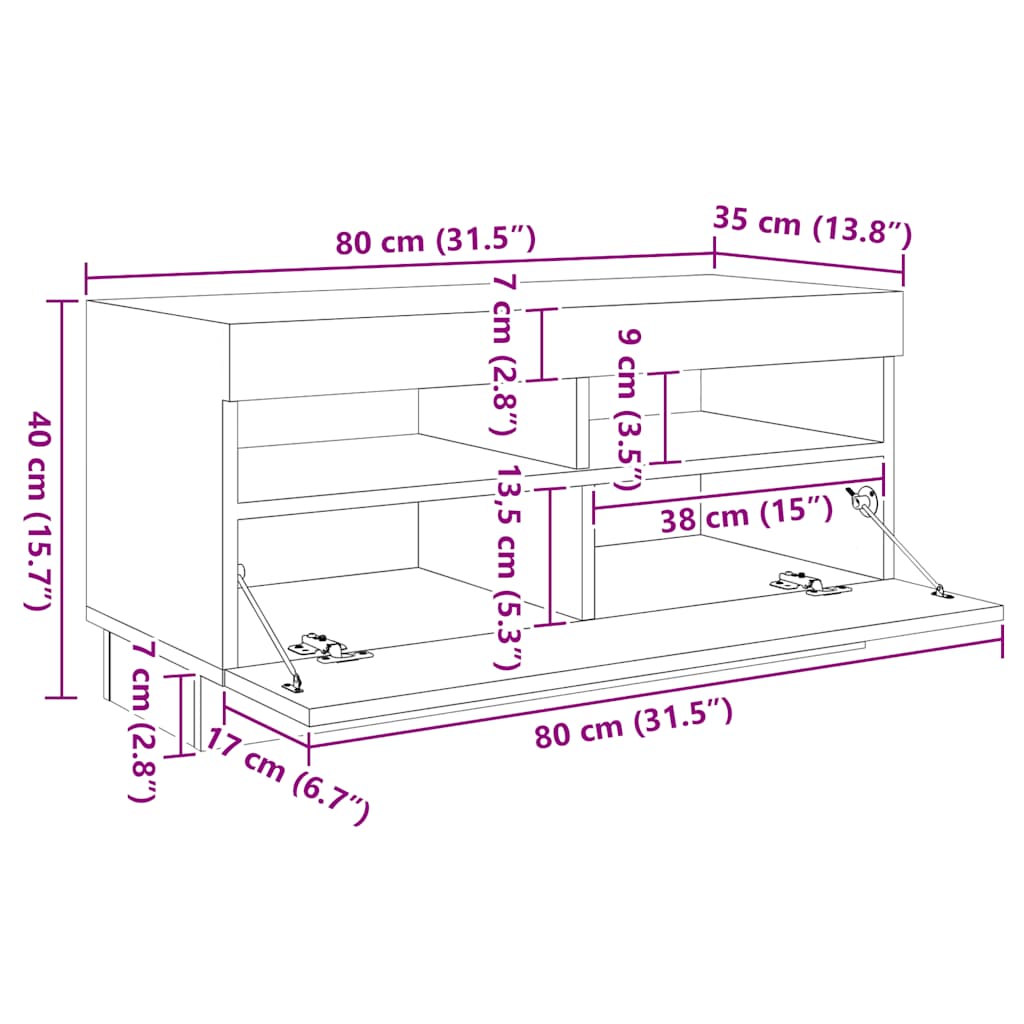 3081918 vidaXL TV Cabinet with LED Lights Sonoma Oak 260x35x40 cm (2x804448+804439)