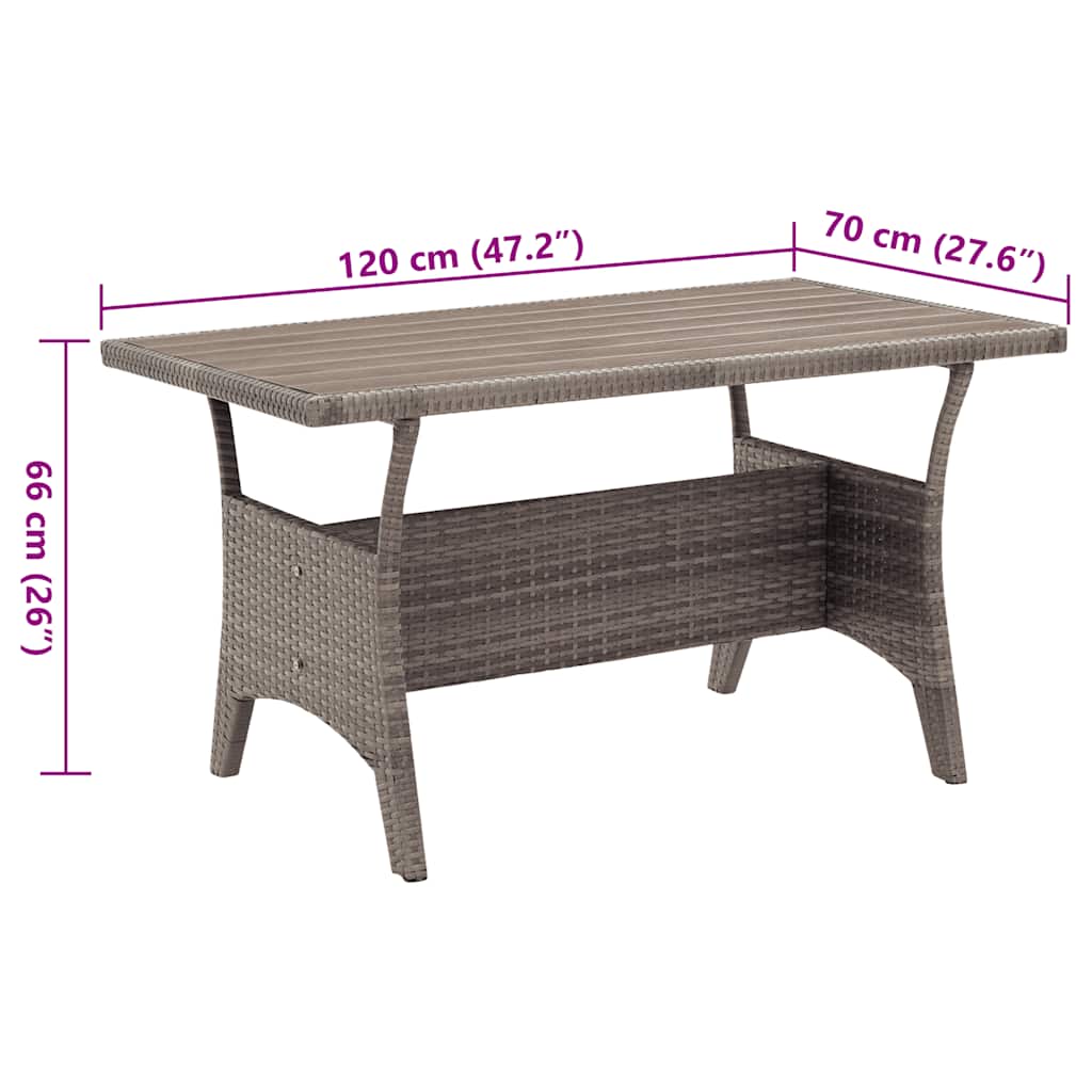 316584 vidaXL Garden Table Grey 120x70x66 cm Poly Rattan