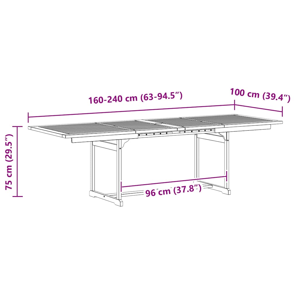Garden Dining Table (160-240)x100x75 cm Solid Acacia Wood