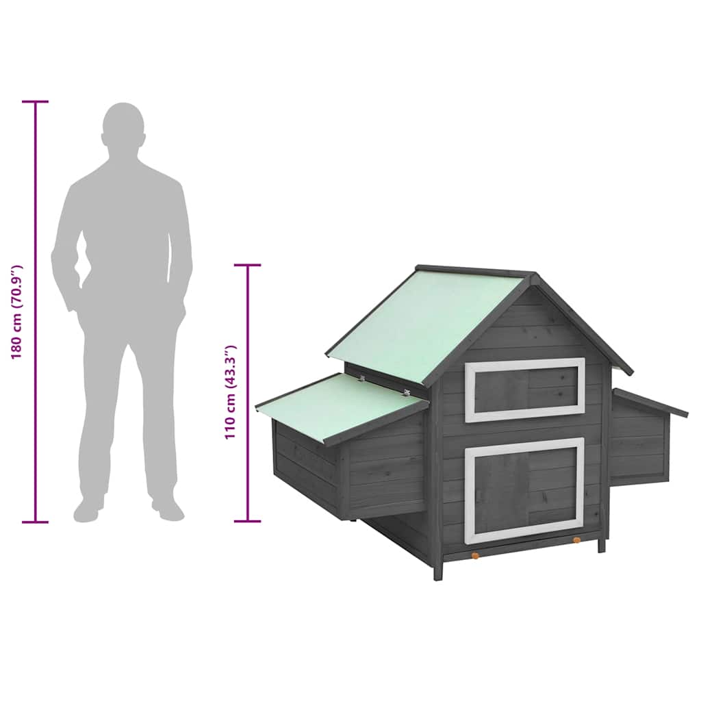 171460 vidaXL Chicken Coop Grey and White 150x96x110 cm Solid Firwood