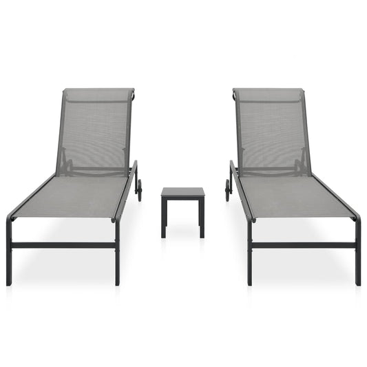 Sun Loungers 2 pcs with Table Textilene and Steel Sun Loungers 2 pcs with Table Textilene and Steel