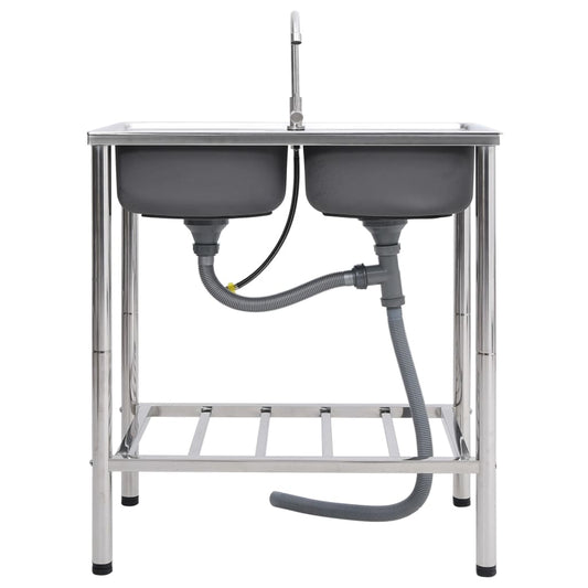 Camping Sink Double Basins with Tap Stainless Steel Camping Sink Double Basins with Tap Stainless Steel