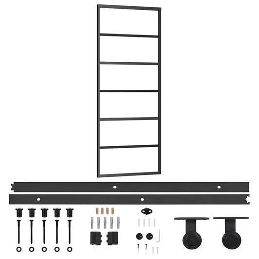Sliding Door with Hardware Set ESG Glass&Aluminium 76x205 cm Sliding Door with Hardware Set ESG Glass&Aluminium 76x205 cm