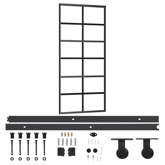 Sliding Door with Hardware Set ESG Glass&Aluminium 90x205 cm Sliding Door with Hardware Set ESG Glass&Aluminium 90x205 cm