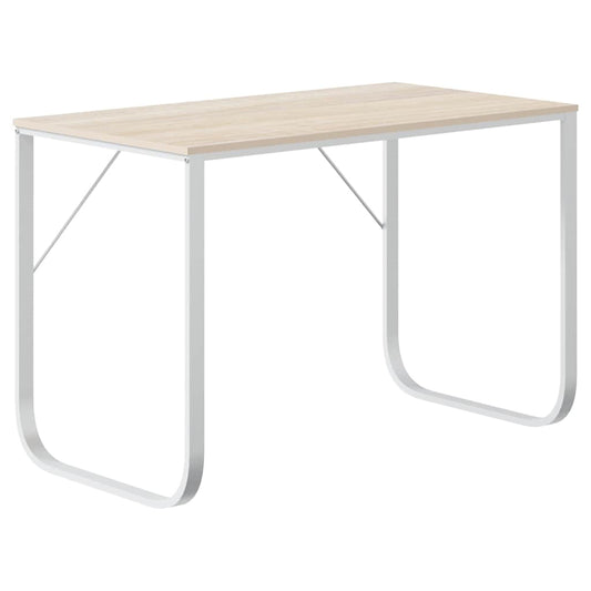 Computer Desk White and Oak 110x60x73 cm Engineered Wood Computer Desk White and Oak 110x60x73 cm Engineered Wood