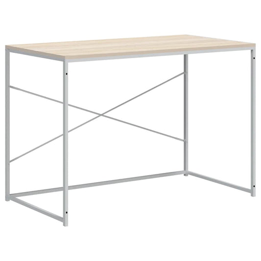 Computer Desk White and Oak 110x60x70 cm Engineered Wood Computer Desk White and Oak 110x60x70 cm Engineered Wood