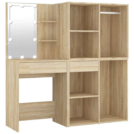 LED Dressing Table with 2 Cabinets Sonoma Oak Engineered Wood LED Dressing Table with 2 Cabinets Sonoma Oak Engineered Wood