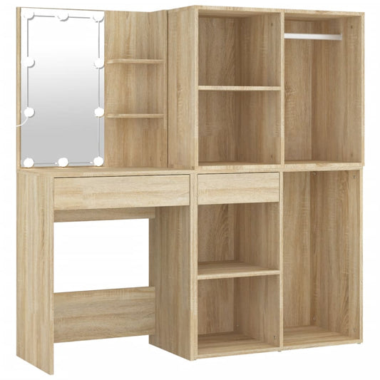 LED Dressing Table with 2 Cabinets Sonoma Oak Engineered Wood LED Dressing Table with 2 Cabinets Sonoma Oak Engineered Wood
