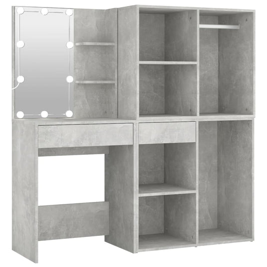 LED Dressing Table with 2 Cabinets Concrete Grey Engineered Wood LED Dressing Table with 2 Cabinets Concrete Grey Engineered Wood