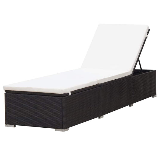 Sun Lounger with Cream White Cushion Poly Rattan Brown Sun Lounger with Cream White Cushion Poly Rattan Brown