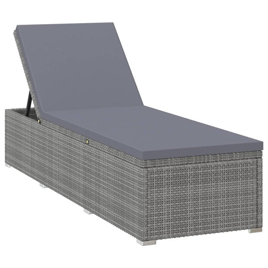 Sun Lounger with Dark Grey Cushion Poly Rattan Grey Sun Lounger with Dark Grey Cushion Poly Rattan Grey