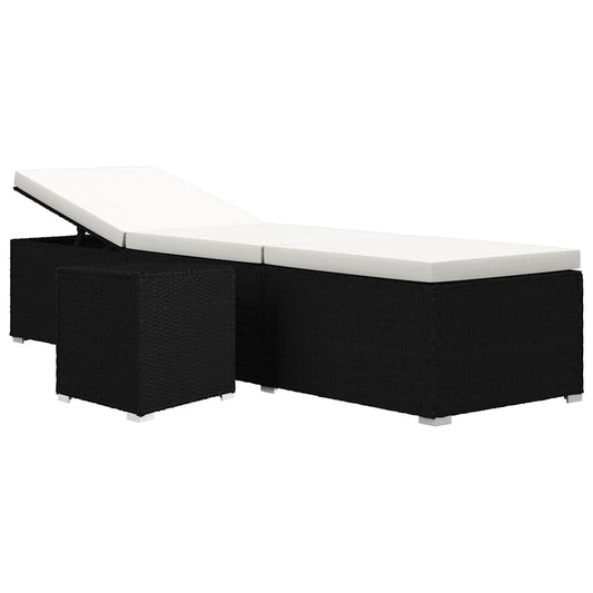 Sun Lounger with Cushion and Tea Table Poly Rattan Black Sun Lounger with Cushion and Tea Table Poly Rattan Black