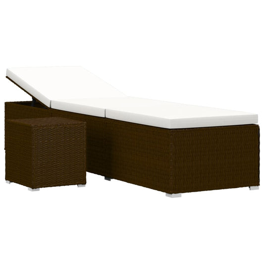 Sun Lounger with Cushion and Tea Table Poly Rattan Brown Sun Lounger with Cushion and Tea Table Poly Rattan Brown