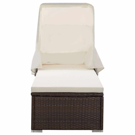 Sun Lounger with Canopy and Cushion Poly Rattan Brown Sun Lounger with Canopy and Cushion Poly Rattan Brown