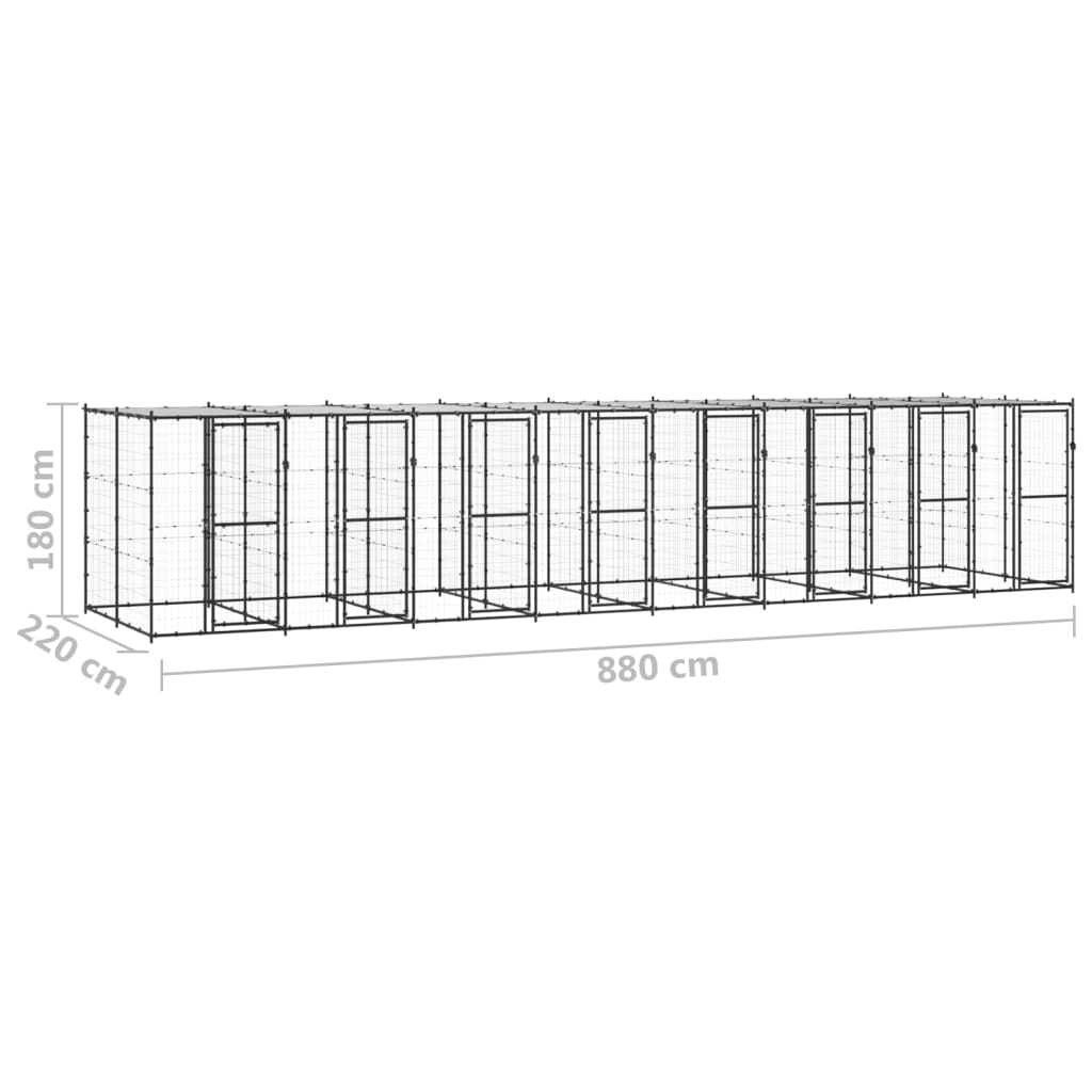 Outdoor Dog Kennel Steel with Roof 19.36 m²