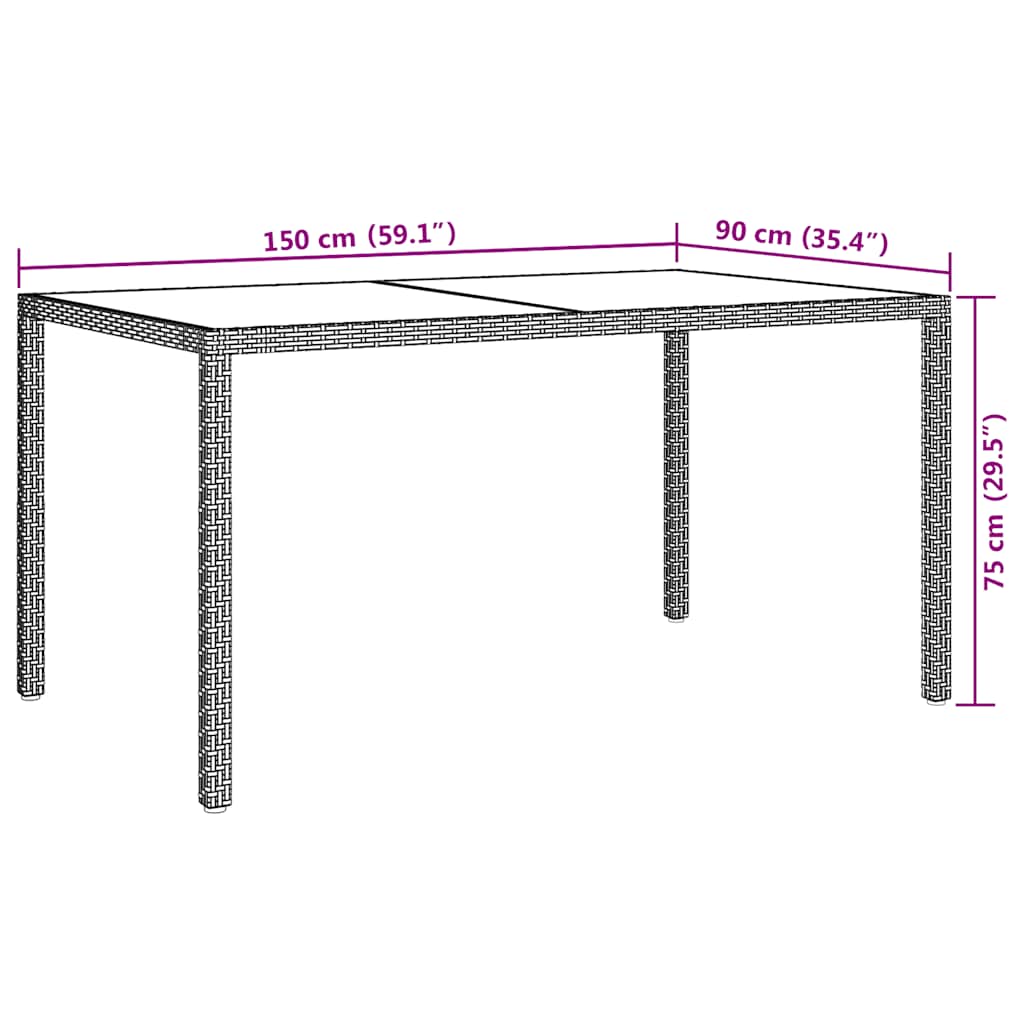 316705 vidaXL Garden Table 150x90x75 cm Tempered Glass and Poly Rattan Black