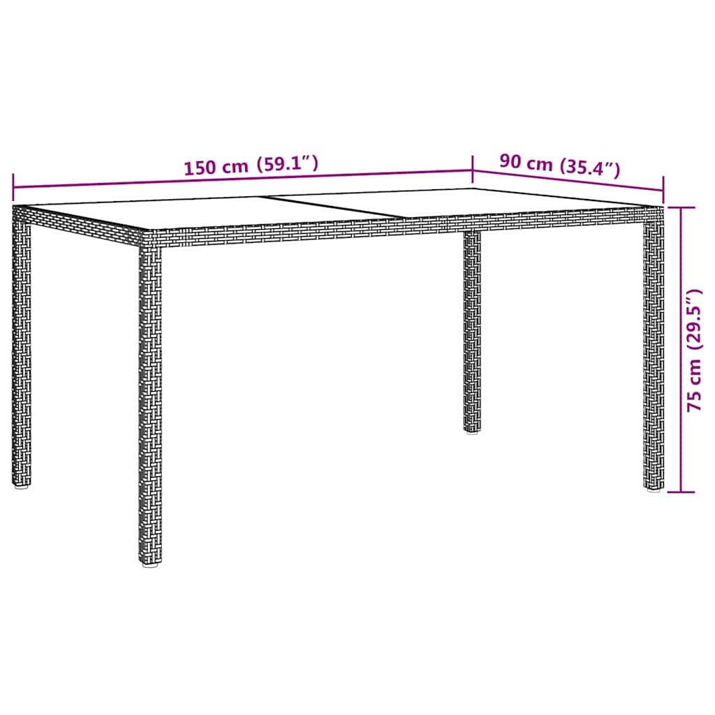 316710 vidaXL Garden Table 150x90x75 cm Tempered Glass and Poly Rattan Beige