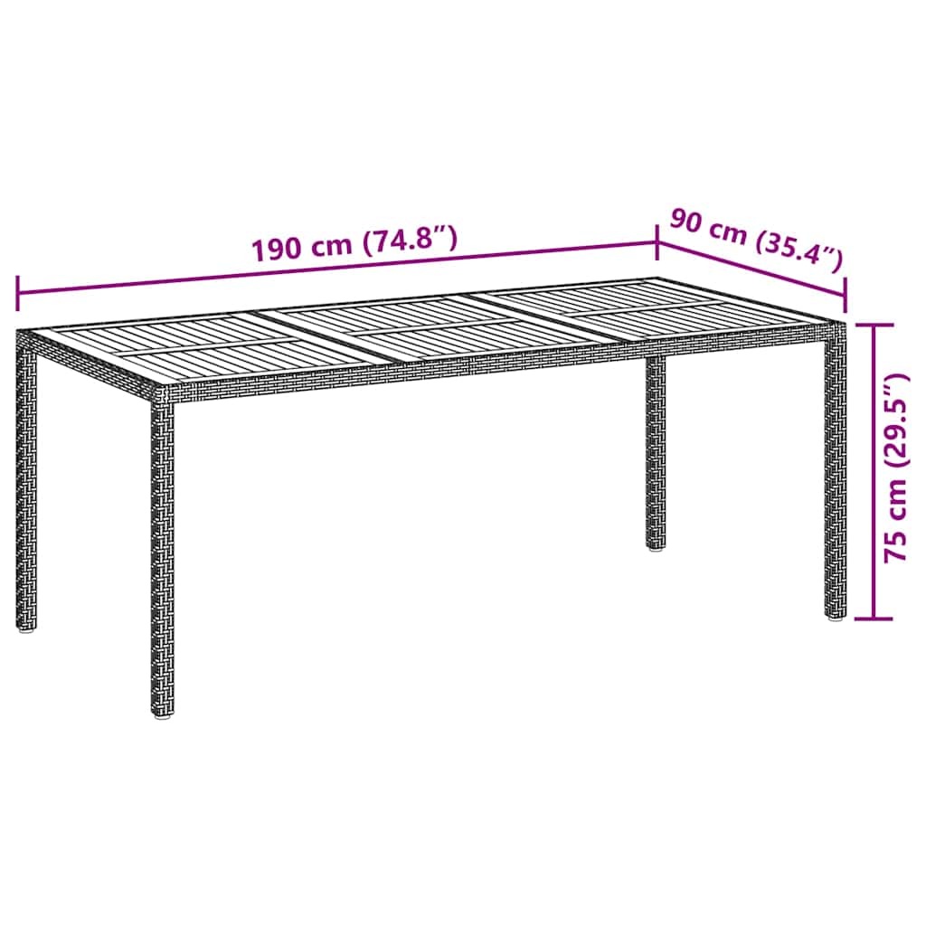 Garden Table | Black | Poly Rattan | Large | Decorative Inlays