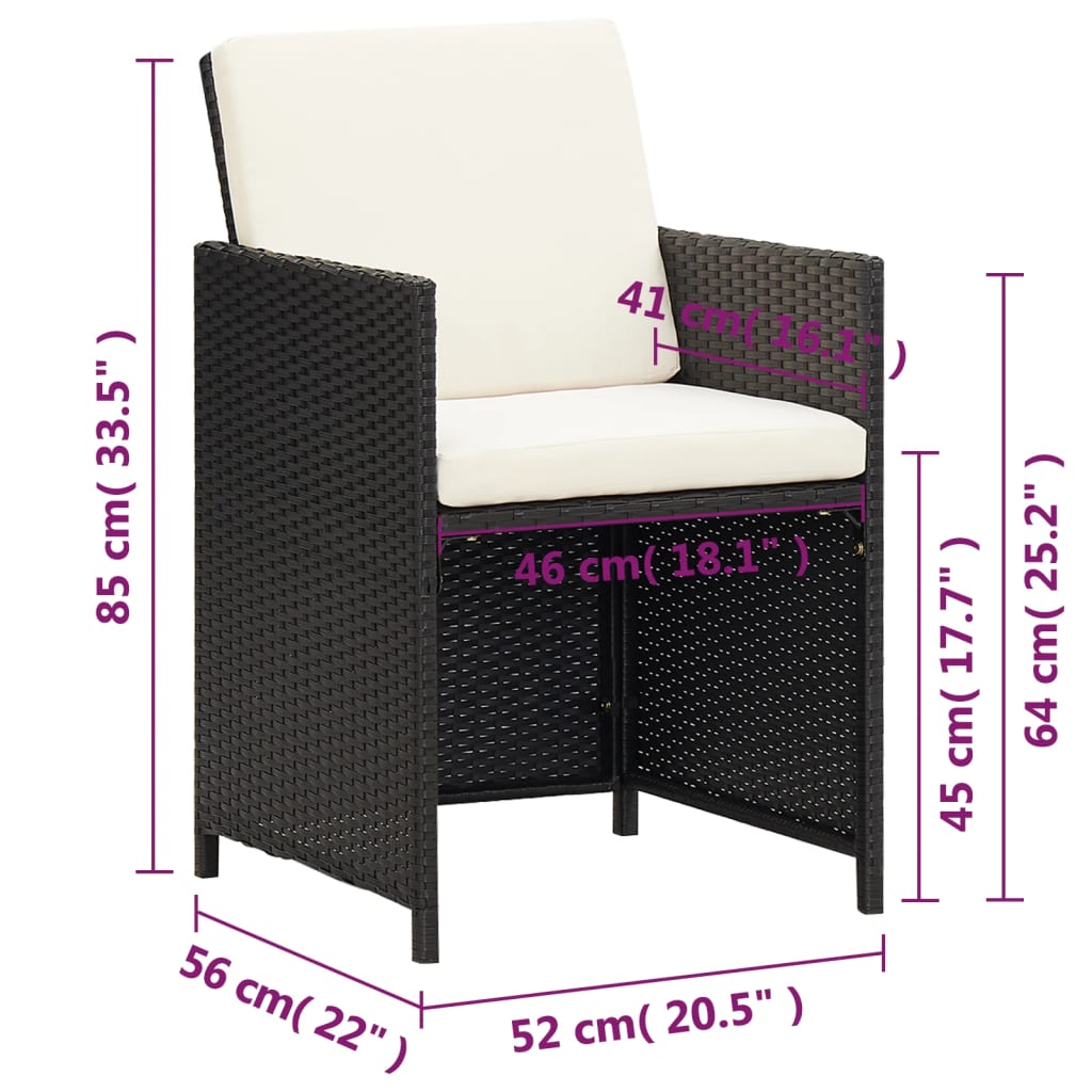 Garden Dining Chair | Set of 4 | Black | Polyethylene with Rattan Look